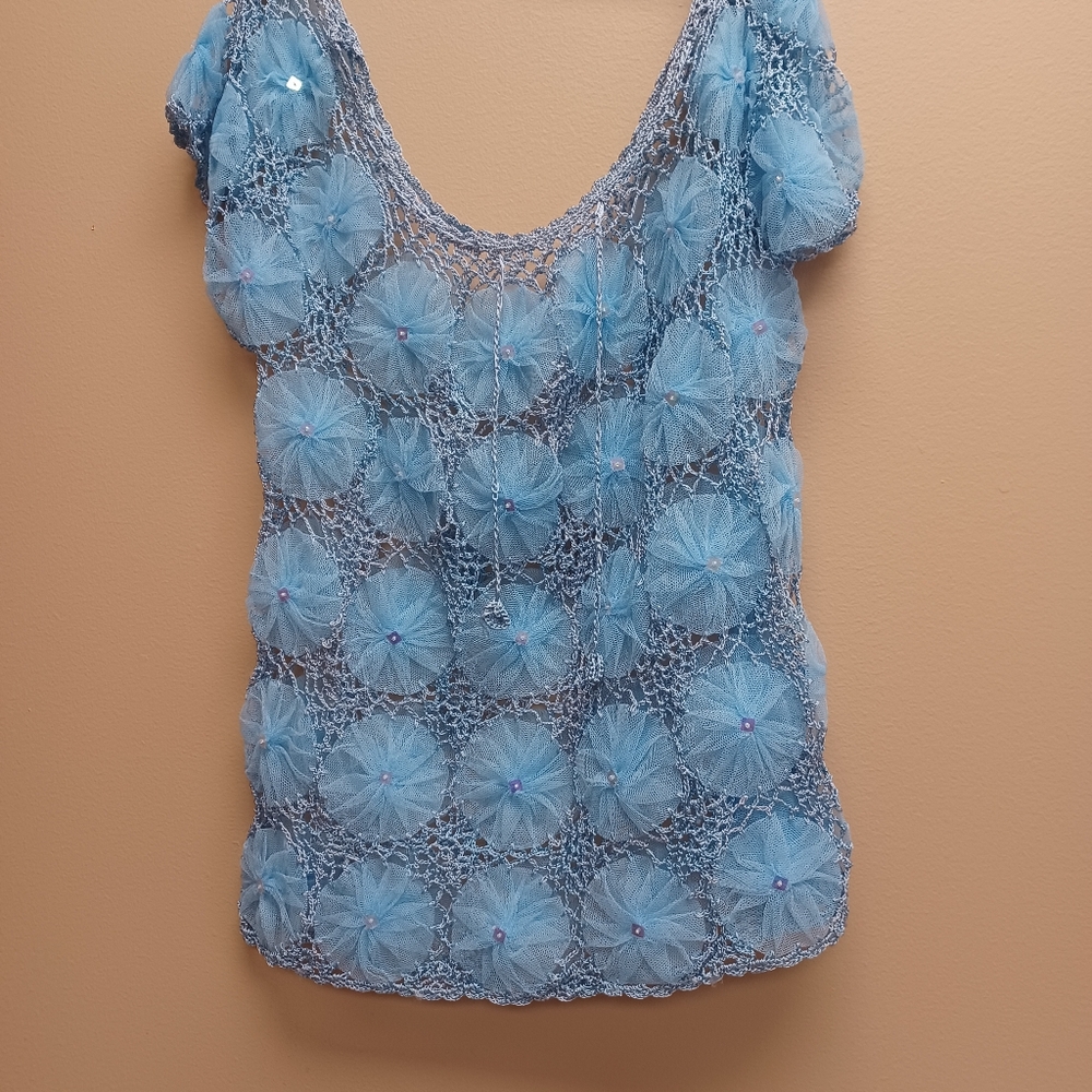 Crochet top blouse cover up- Baby Blue Shirt